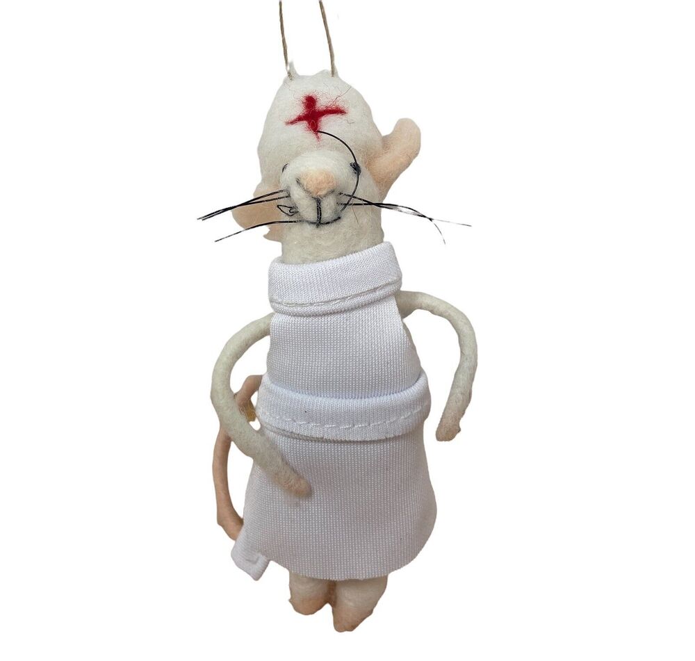 Silver Tree Surgical Nurse Felted Dressed Mouse Ornament NWT